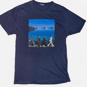 Vintage The Beatles T-Shirt Men Size Large Blue Y2K Nature Abbey Road Tee